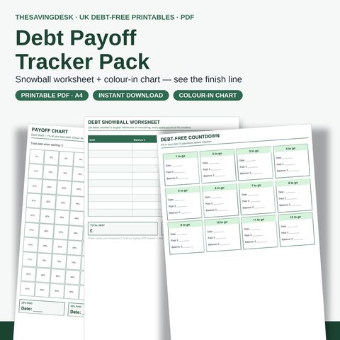 Debt payoff tracker pack with colour-in snowball chart